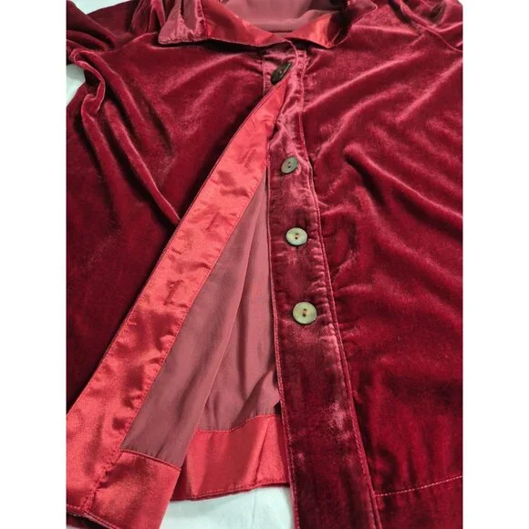 John Mark Women's Shirt Top Size 1X Red ¾ Sleeve Relaxed Fit Velvet Wired (09) - Picture 5 of 12